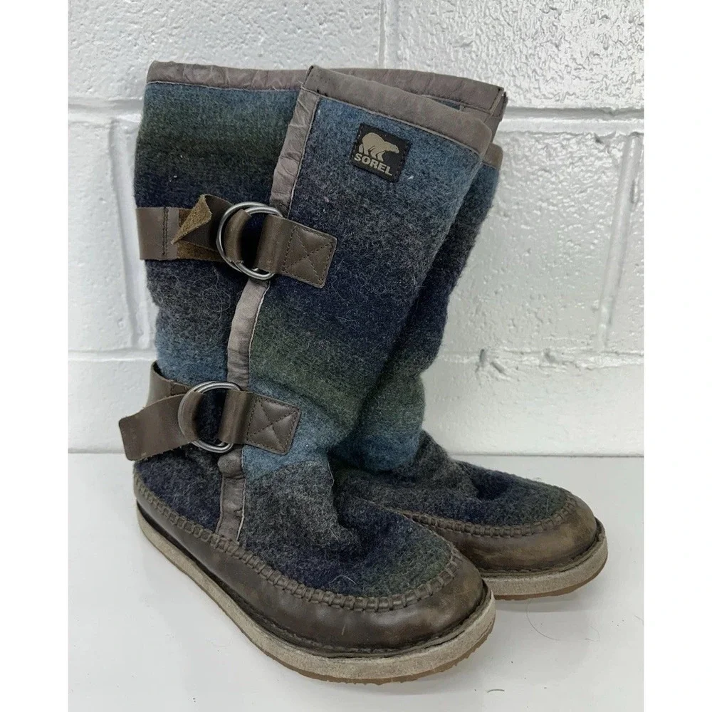 Sorel Womens 10 Chipahko‎ Blanket Hawk Wool Winter Boots Leather Trim NL1879-030